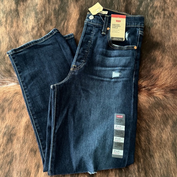 LEVI’s Distressed Ribcage Straight Ankle Jeans Size 27 Blue - Picture 11 of 13
